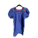 Vintage Mexican Molina Floral Embroidered Dress Navy Boho Hippie Festival Size S