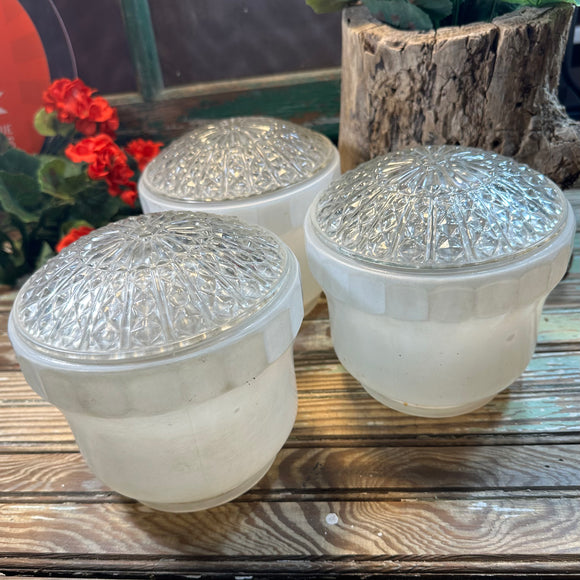 3 Ceiling Light Shades Milk Glass Clear Prismatic Vintage Art Deco MCM 5.5”