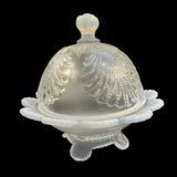 Mosser Seashell Pattern Round Butter Cheese Dish With Dome Lid Crystal Opalescent New USA