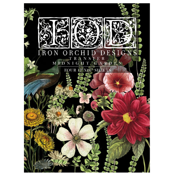 Iron Orchid Designs IOD Midnight Garden Rub On Transfer Pad, 4 Pages, 12” x 16”