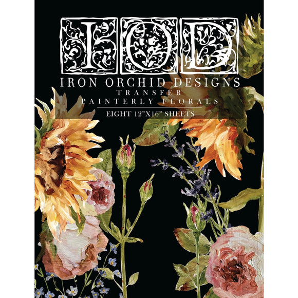 Iron Orchid Designs Painterly Florals Rub On Transfer Pad, 8 Pages, 12” x 16”