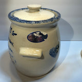 Vintage Marshall Pottery Texas Grandmas Cookies Hand Made Cookie Jar with Blue Script