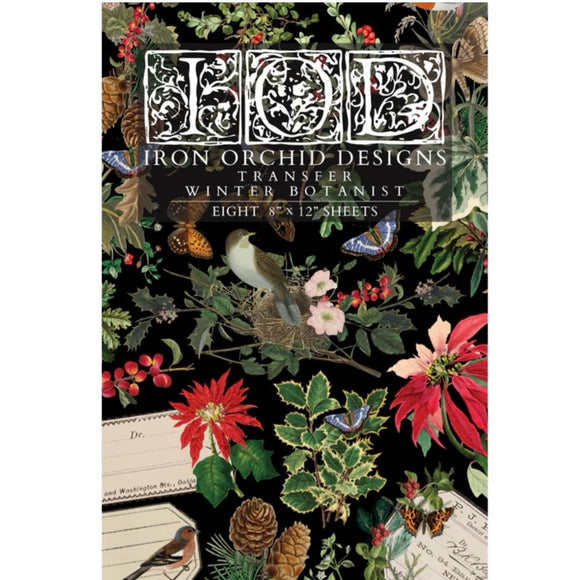 Iron Orchid Designs IOD Winter Botanist Rub On Transfer Pad, 8 Pages, 8” x 12”