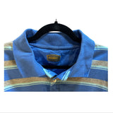 Foundry Polo Men’s Golf Striped Blue Gray Short Sleeve Cotton Shirt Size 2XL
