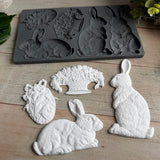 Iron Orchid Designs IOD Les Lapins 6 x 10” Mould™ Rabbit Bunny Easter Garden