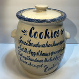 Vintage Marshall Pottery Texas Grandmas Cookies Hand Made Cookie Jar with Blue Script