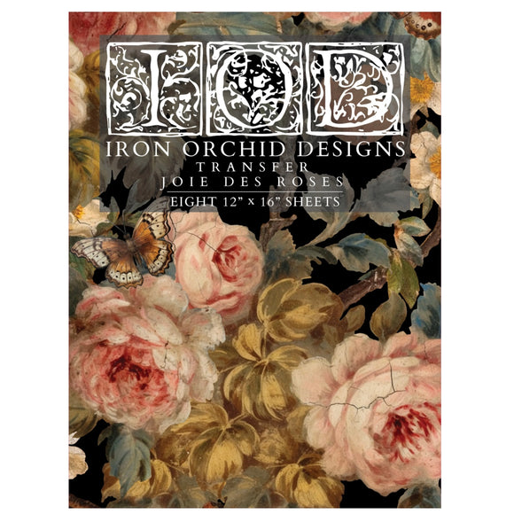 Iron Orchid Designs IOD Joie Des Roses Rub On Transfer Pad, 8 Pages, 12” x 16”