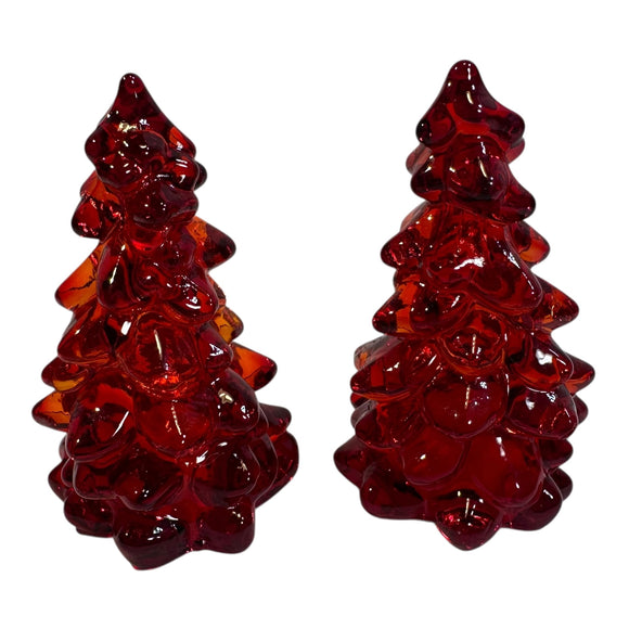 Pair Mosser Glass Trees Ruby Red 2.75” USA New