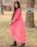 Crazy Train Short to Long Duster Kimono Sheer Coral Melon Sleeves One Size New