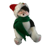 Annalee Christmas Cat Kitty Tuxedo Black White 5.5” Holiday Santa Hat Scarf New