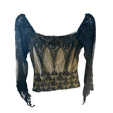 Agaci-too Black Lace Top Long Sleeve Boho Whimsygoth Witchy Retro Sexy Size M Pre-worn