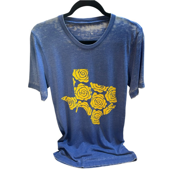 Yellow Rose of Texas TShirt Blue Distressed Oliver & Otis Comfy Sz S Lightweight New