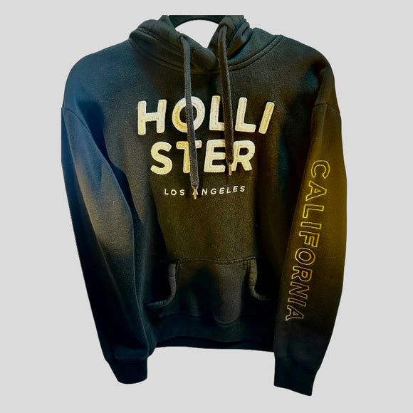 Mens Hollister Pullover Hoodie S Black California Appliqué Front Skater Outdoor