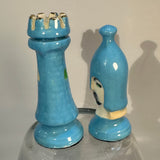 Duncan Mold Chess Pieces 3” Pawn 3 1/4” Rook Vintage Hand Painted Blue Gold