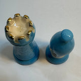 Duncan Mold Chess Pieces 3” Pawn 3 1/4” Rook Vintage Hand Painted Blue Gold