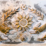 Iron Orchid Designs IOD Primitive Mould Mold 6” x 10” Bird Rabbit Flowers Leaves