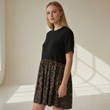 Crazy Train Davis Dress Black Leopard Print High Waist Stretchy Fit & Flare Short Sleeve