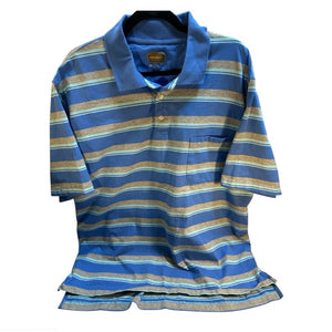 Foundry Polo Men’s Golf Striped Blue Gray Short Sleeve Cotton Shirt Size 2XL