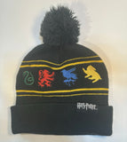 Harry Potter Hogwarts Beanie Pom Hat Spellout Logos Sewn Official OSFM