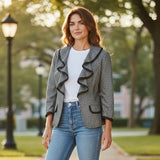Vintage Charlotte Russe Ruffled Blazer Jacket Black Tweed Size M Girly