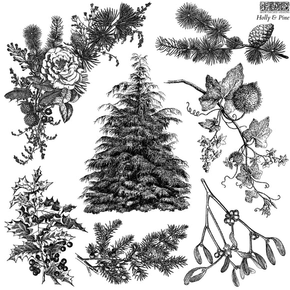 Iron Orchid Designs Holly & Pine 12” x 12” Stamp