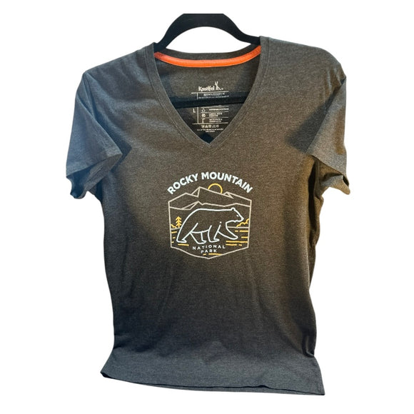Rocky Mountain National Park V Neck Graphic T Shirt Women’s L Bear Outdoors