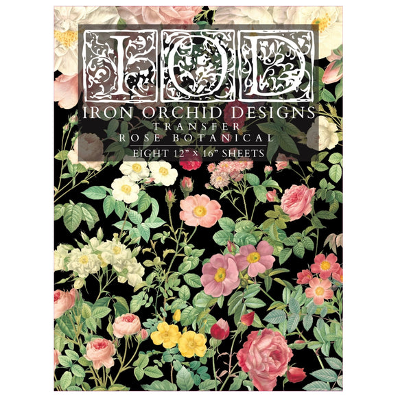 Iron Orchid Designs Rose Botanical Rub On Transfer, 8 Page Pad, 12” x 16”