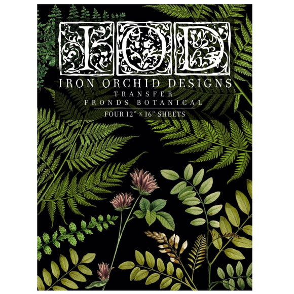 Iron Orchid Designs IOD Fronds Botanical Rub On Transfer Pad 16” x 12”, 4 Pages