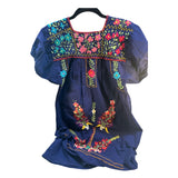 Vintage Mexican Molina Floral Embroidered Dress Navy Boho Hippie Festival Size S