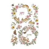 Iron Orchid Designs IOD The Bramblewood Diaries Transfer Pad, 8 Pages 8” x 12” Months Birds Deer