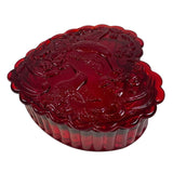 Mosser Glass Ruby Red Valentine Heart Trinket Jewelry Box Hummingbird 4” New