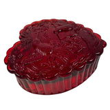 Mosser Glass Ruby Red Valentine Heart Trinket Jewelry Box Hummingbird 4” New