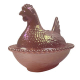 Rose’s Closet Pink Carnival Glass Hen on Nest 3 1/2” tall 4 3/4” long New Chicken