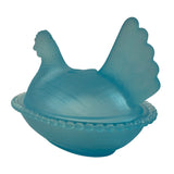 Rose’s Closet Blue Satin Glass Hen on Nest 3 1/2” tall 4 3/4” long New