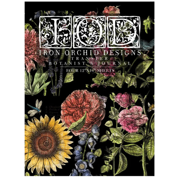 Iron Orchid Designs IOD Botanists Journal, Rub On Transfer Pad, 4 Pages, 16” x 12”