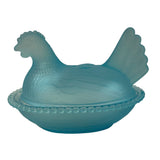 Rose’s Closet Blue Satin Glass Hen on Nest 3 1/2” tall 4 3/4” long New