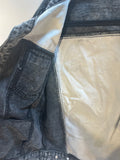 Crazy Train Black Acid Wash Texas Jean Jacket Leopard Print Back Pre-worn Size M