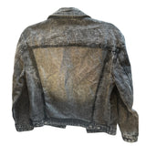Crazy Train Black Acid Wash Texas Jean Jacket Leopard Print Back Pre-worn Size M