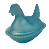 Rose’s Closet Blue Satin Glass Hen on Nest 3 1/2” tall 4 3/4” long New