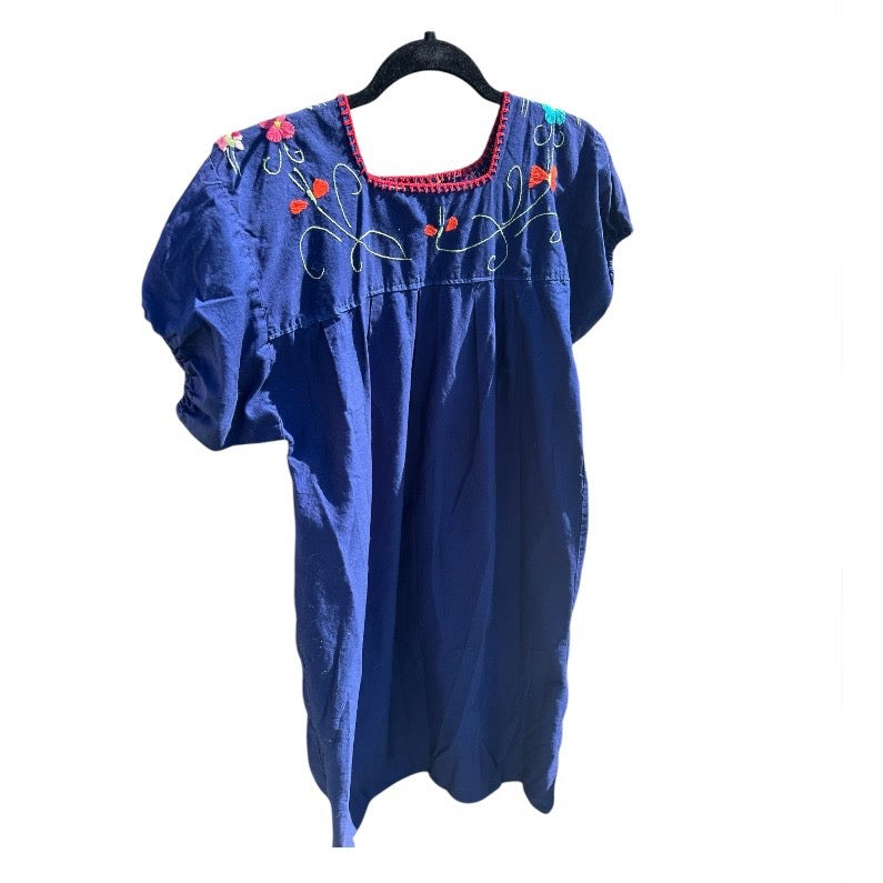 Vintage Mexican Molina Floral Embroidered Dress Navy Boho Hippie Festival Size S Vintage Mexican Molina Floral Embroidered Dress Navy Boho Hippie Festival Size S