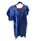 Vintage Mexican Molina Floral Embroidered Dress Navy Boho Hippie Festival Size S