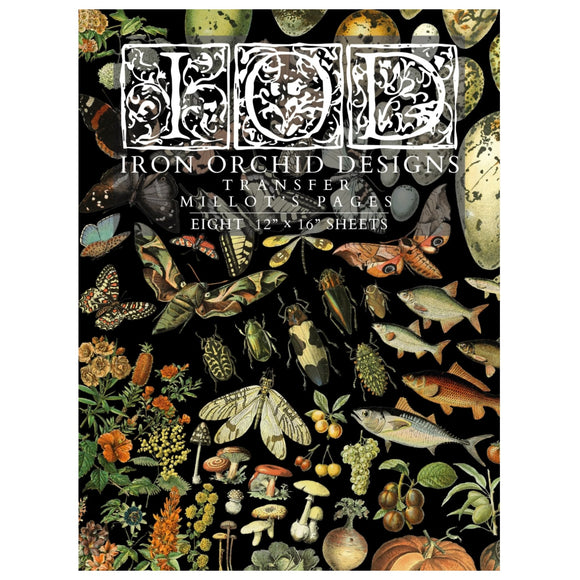 Iron Orchid Designs IOD Millot’s Pages Rub On Transfer Pad 8 Pages, 12” x 16”