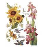 Iron Orchid Designs IOD Flowers by the Poets ™ Rub On Transfer Pad 8 Pages, 12” x 16” Iris Rose Chrysanthemum Lily Sunflowers Birds