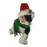 Annalee Christmas Cat Kitty Tuxedo Black White 5.5” Holiday Santa Hat Scarf New