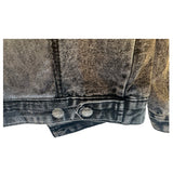Crazy Train Black Acid Wash Texas Jean Jacket Leopard Print Back Pre-worn Size M
