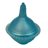 Rose’s Closet Blue Satin Glass Hen on Nest 3 1/2” tall 4 3/4” long New