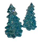 Pair Mosser Glass Trees Buffett Blue IridescentCarnival 2.75” USA New