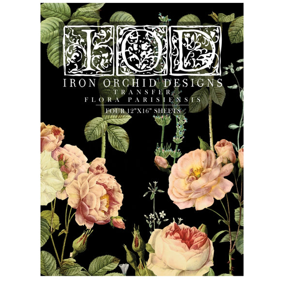 Iron Orchid Designs IOD Flora Parisiensis Rub On Transfer, 12” x 16” Pad, 4 Pages
