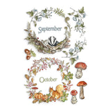 Iron Orchid Designs IOD The Bramblewood Diaries Transfer Pad, 8 Pages 8” x 12” Months Birds Deer