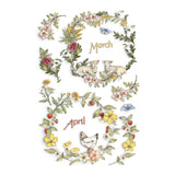 Iron Orchid Designs IOD The Bramblewood Diaries Transfer Pad, 8 Pages 8” x 12” Months Birds Deer